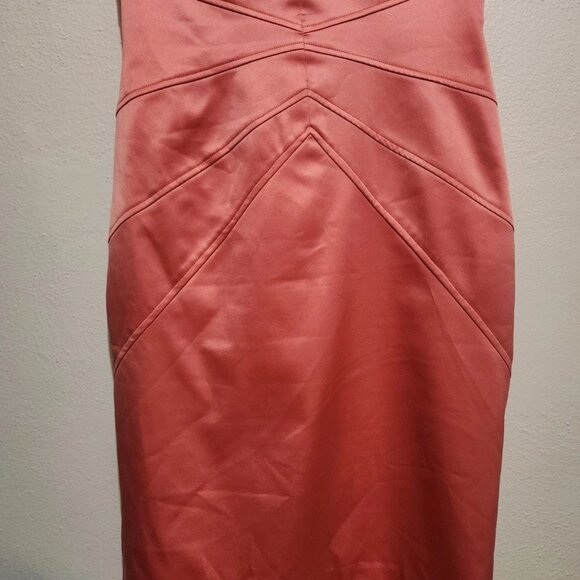 Satin Coral Bodycon Dress With Back Cutout Size 4 - Picture 4 of 13